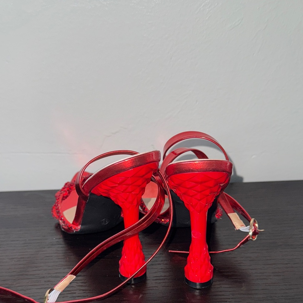 SHEIN Red Stiletto Heels with Ruffled Straps - Picture 2 of 7